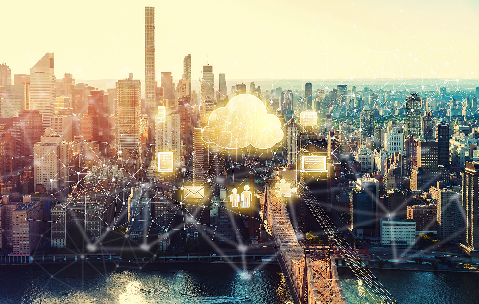 Cloud Computing with the New York City skyline near Midtown
