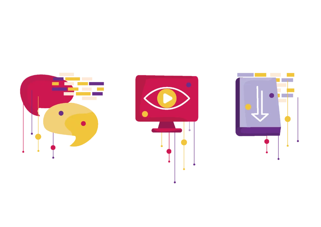 Icônes illustrant les trois actions proposées : contact direct, participation à un webinar, ou téléchargement du livre blanc sur la facturation électronique.